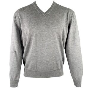Giorgiolini 100% Merino Wool Sweater XL Gray V-Neck Made in Italy